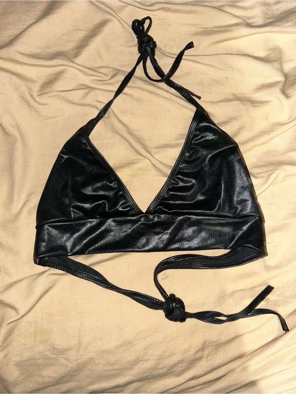 Black Faux Leather Triangle Halter Top